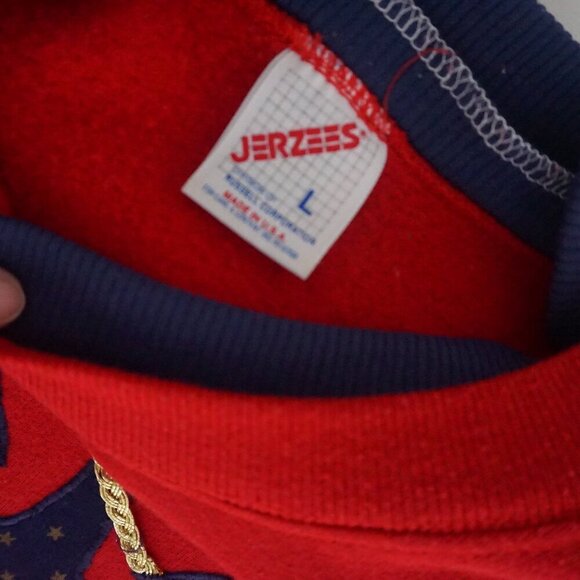 Vintage 90S Jerzees Red Blue Embroidered Nautical Crew Neck Sweater L - Picture 11 of 11